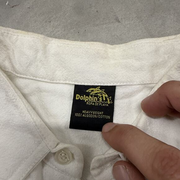 Vintage Shark Death Coast Size XL Cotton Dolphins Ropa De Playa Button READ DESC - Picture 4 of 6